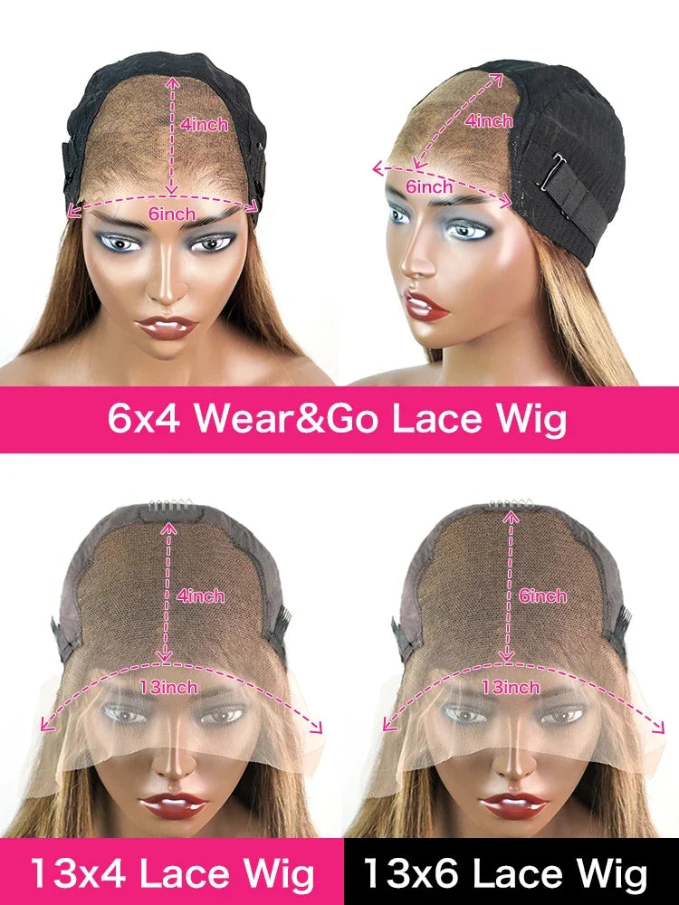 13x6 Highlight Wig Human Hair Deep Wave 40 Inch HD Lace Front Human Hair Wig 200 Density 4/27 Ombre Brown Blonde Lace Front Wigs