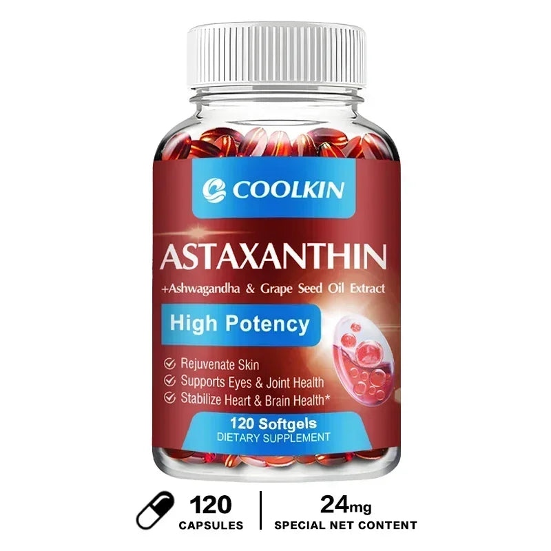 Astaxanthin 24mg - with Ashwagandha, Grape Seed Oil Extract - for Joint, Brain, Immune and Heart Support Diet