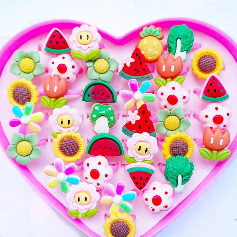 10pcs/lot Children's Cartoon Rings Candy Flower Animal Bow Shape Ring Set Mix Finger Jewellery Rings Kid Girls Toys Anillo