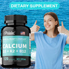 4-in-1 Calcium Supplement with Vitamin D3 K2 B12 - Supports Bones, Teeth, Heart and Immune System Function
