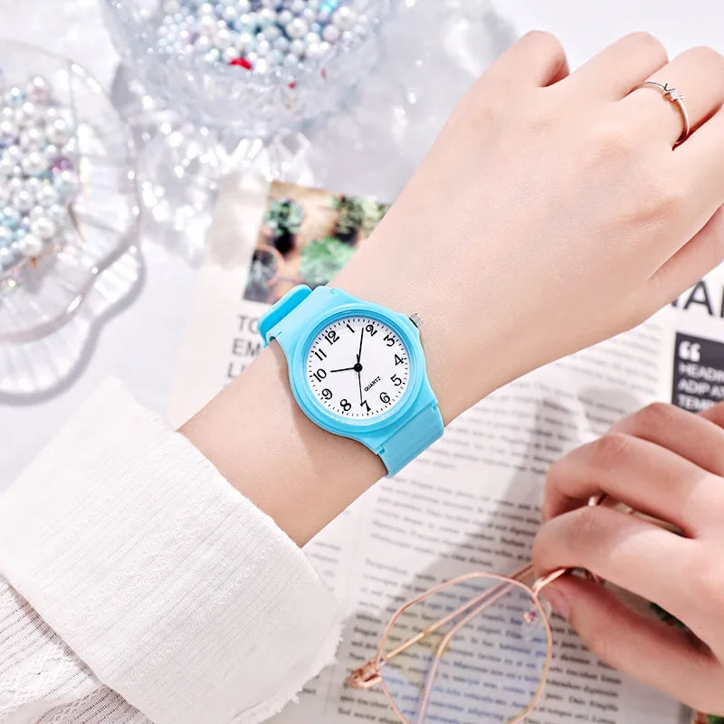 Casual Exam Watch Silicone Strap Simple Women Watch Student Ladies Quartz Wristwatch Waterproof Round Small Dial Clock for Girls