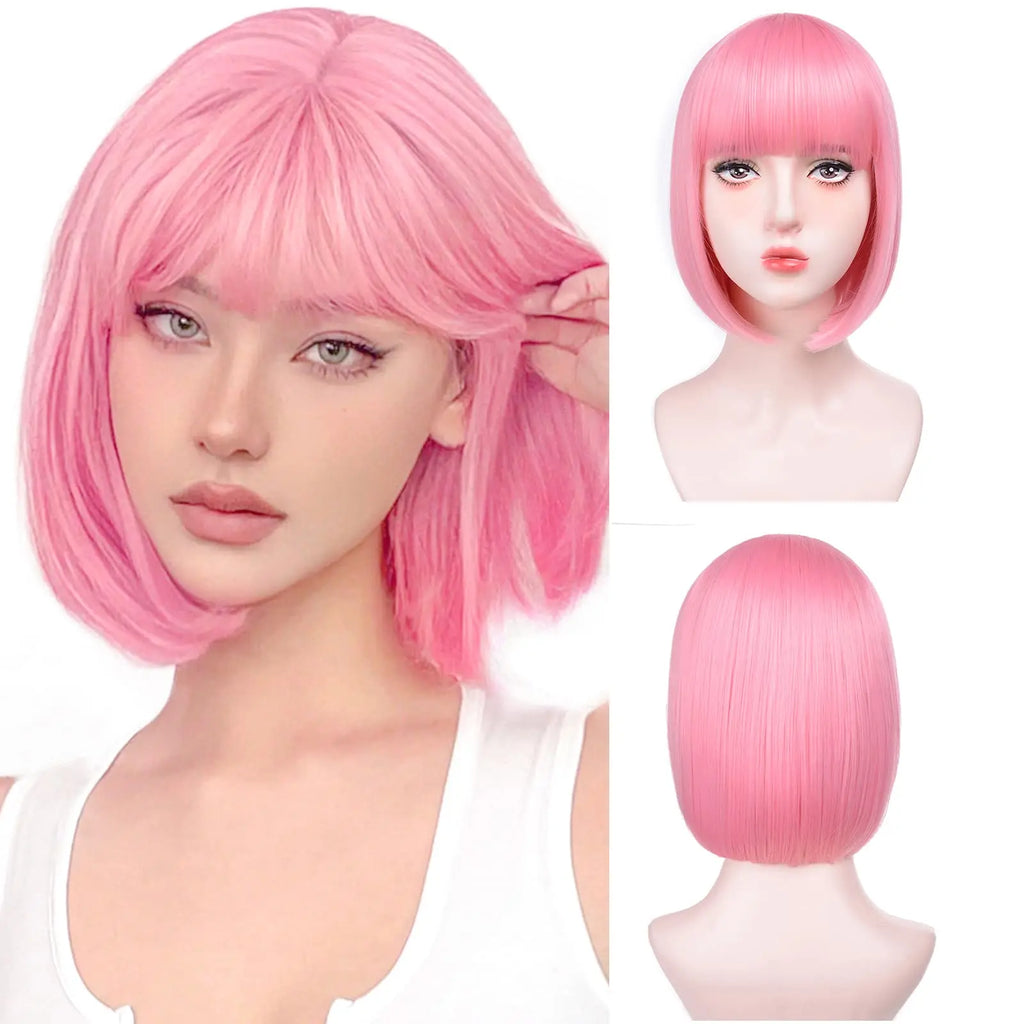 Blonde synthetic wig with straight bangs Ladies Cosplay wig High temperature silk wig set with big waves and long curly hair