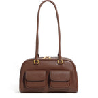 Burminsa Cowhide Genuine Leather Underarm Shoulder Bags For Women 2025 Luxury Designer Korean Bowling Tote Work Ladies Handbags