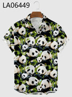 2024 Men's Shirts Creative Panda Printed Short Sleeve Shirt Men Street Summer Hawaii Beach Retro Harujuku For