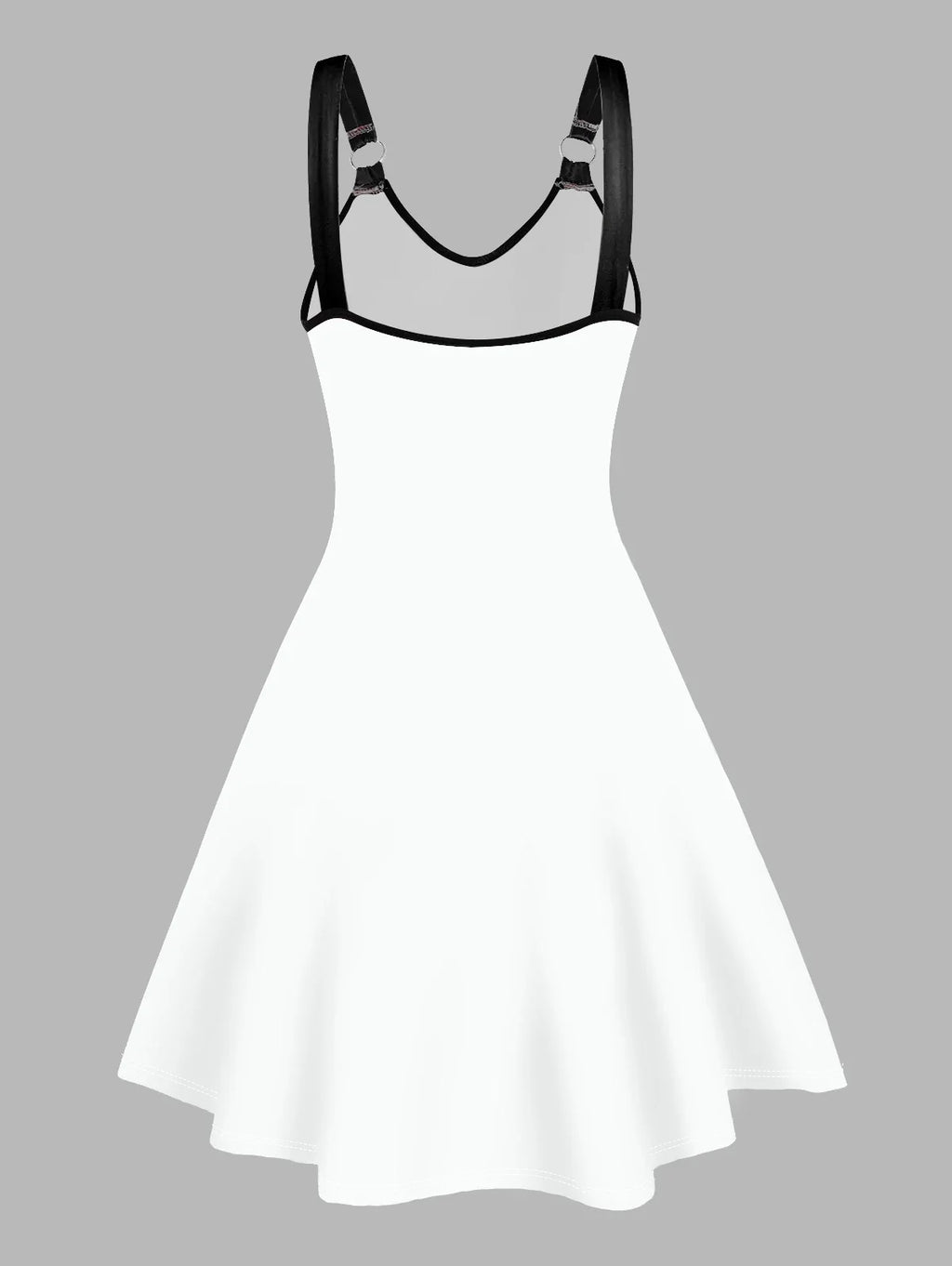 Dressfo Women's Summer Dresses Halloween Rose Injured Skull Print Hem V Neck Dress O Ring Straps Sleeveless A Line Tank Dress