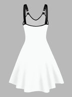 Dressfo Women's Summer Dresses Halloween Rose Injured Skull Print Hem V Neck Dress O Ring Straps Sleeveless A Line Tank Dress