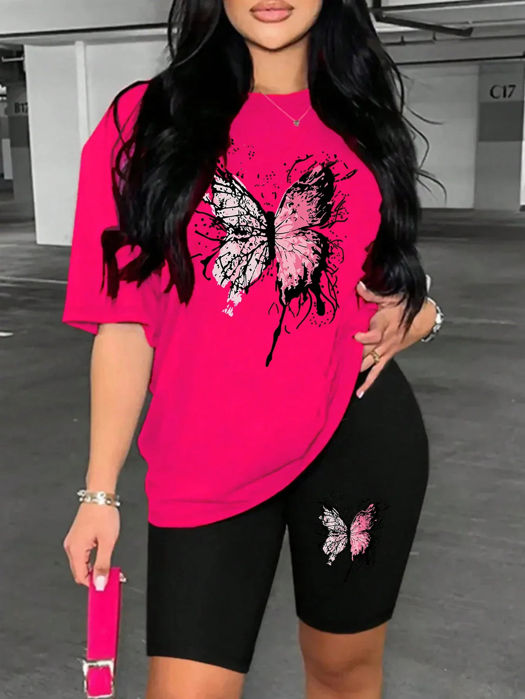 Beautiful Butterfly Pattern Print For Women Short Sleeved Shorts Set Soft Essential Two Piece Set Sports Comfortable Shorts Sets