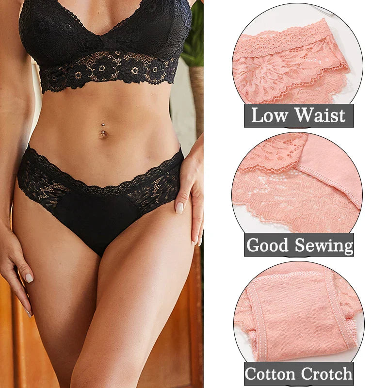 3PCS/Set Sexy Perspective Women Back Lace Panties Patchwork Cotton Underpants Hollow Out Lingerie Underwear Comfortable Briefs