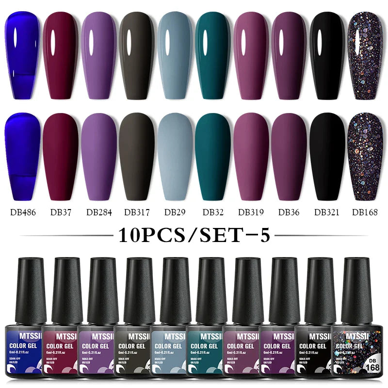 10PCS/Set Gel Nail Polish Set 125 Colors Glitter Semi Permanent Hybrid Gel Varnishes Base Top Coat Soak Off UV LED Nail Art Gel