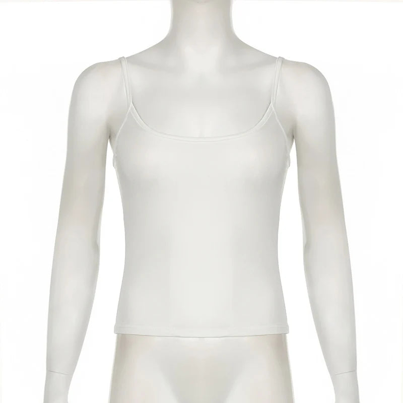 Basic Solid Camis Summer Casual Sleeveless Spaghetti Strap Top Women Harajuku All-match Cropped Tops y2k Vintage Clothing