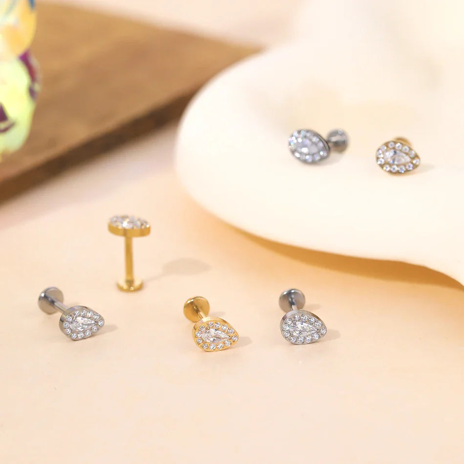 1PC Titanium Zircon Star Flower Labret Piercing for Women Cartilage Tragus Daith Helix Stud Earring Body Jewelry