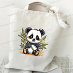 Canvas Bag for Women Cartoon Panda Printed Shopper Handbags Storage Reusable Canvas Shoulder Bag China Panda Female Tote Bag
