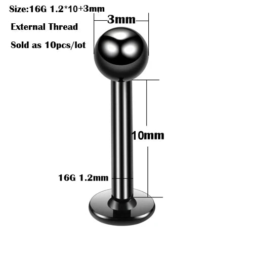 10Pcs/20Pcs/50Pcs G23 Titanium Labret Piercing Internal & External Design Lip Piercing Labret Stud Cartilage Helix Piercing