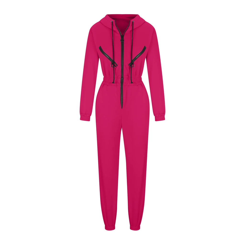 Autumn Women's Monochrome Long-Sleeved Jumpsuit Solid Color Zip-up Sportswear Female Winter Casual Tracksuit Fashionable Hoodies