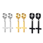 BONISKISS Men Women Stainless Steel Inverted Upside Down Cross Earring Church of Satan Temple Occult Satanic Witchy Stud Jewelry