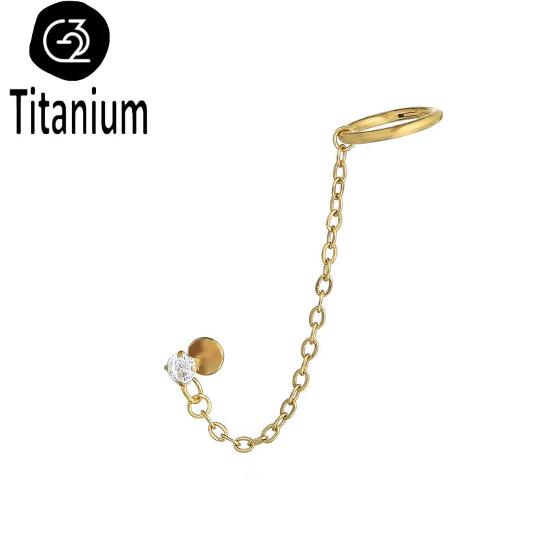 Chain Earring with Labret Ear Stud ASTM G23 Titanium Piercing Nose Ring Cartilage Helix Daith Punk Lip Piercing Body Jewelry 16G