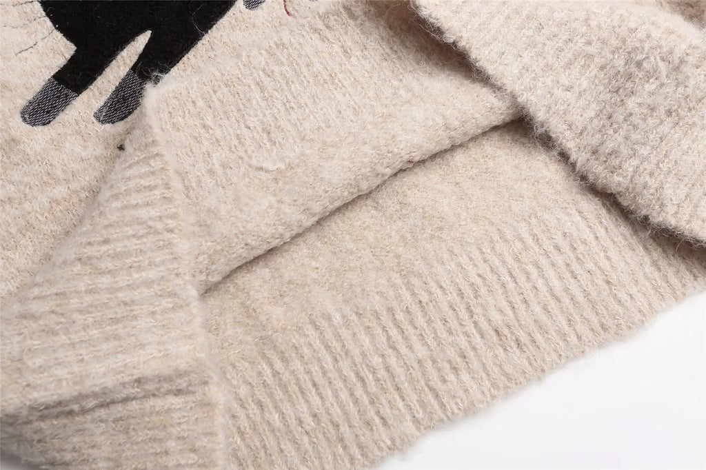 2025 Autumn and winter men's and women's American retro fun cute cat jacquard knitted sweater loose and lazy couple's top