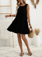 2025 Cross border New Spring and Autumn Fashion Women's Casual Solid Color Lunch Break Hollow Tank Top Dress