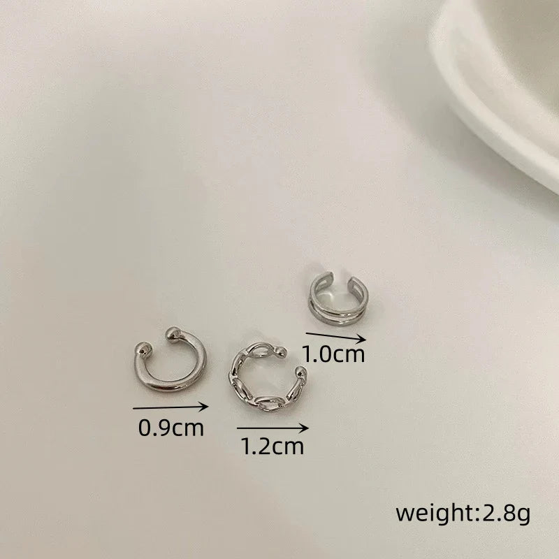 3Pcs/Lot  Silver Color Chain Ear Cuff Non-Piercing Fake Cartilage Clip Earrings For Women Men Creative Trend Christmas Jewelry