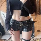 Booty Women's Shorts Leather Tight Low Rise Waist Black Skinny Outfits Youthful Trend 2025 Harajuku Fashion Female Short Pants