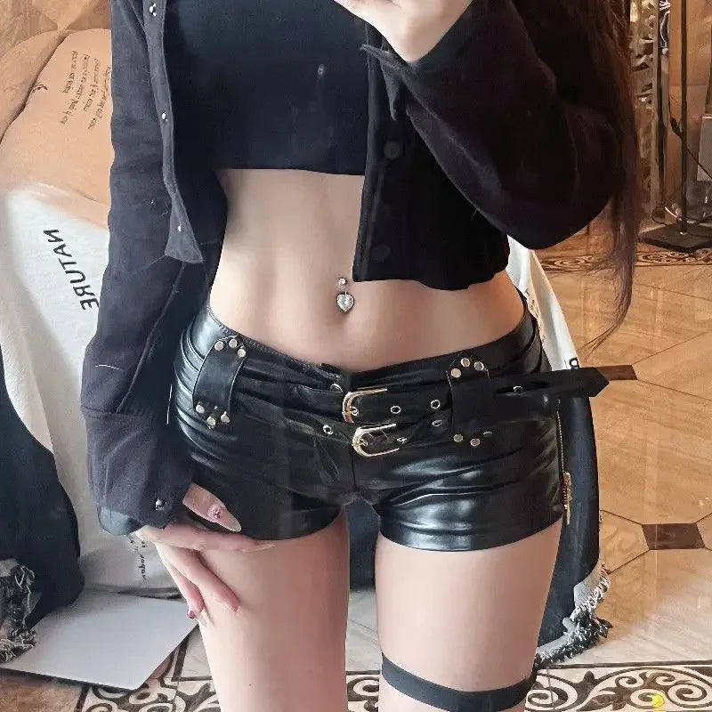 Booty Women's Shorts Leather Tight Low Rise Waist Black Skinny Outfits Youthful Trend 2025 Harajuku Fashion Female Short Pants