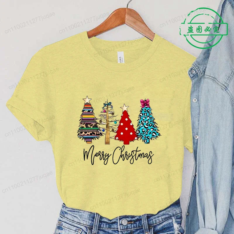 Christmas Lights Xmas Tree Print Fashion Graphic Women Tops Women Tshirt Tee Funny Christmas Party Aesthetic Shirt Camisas Mujer