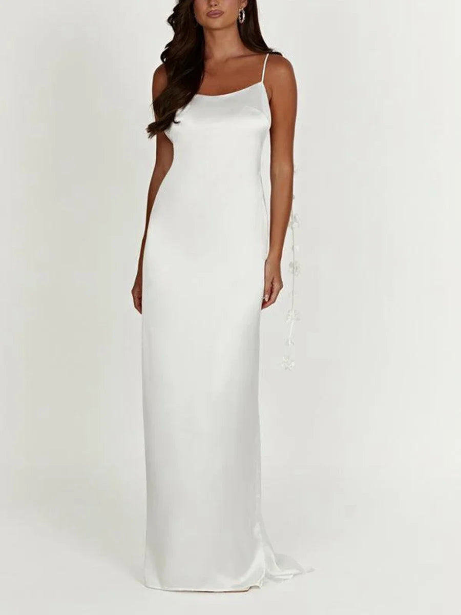 Combhasaki Women's Vintage Solid Color Flower Tassel Backless Sleeveless Summer Party Club Satin Maxi Long Bodycon Sling Dress