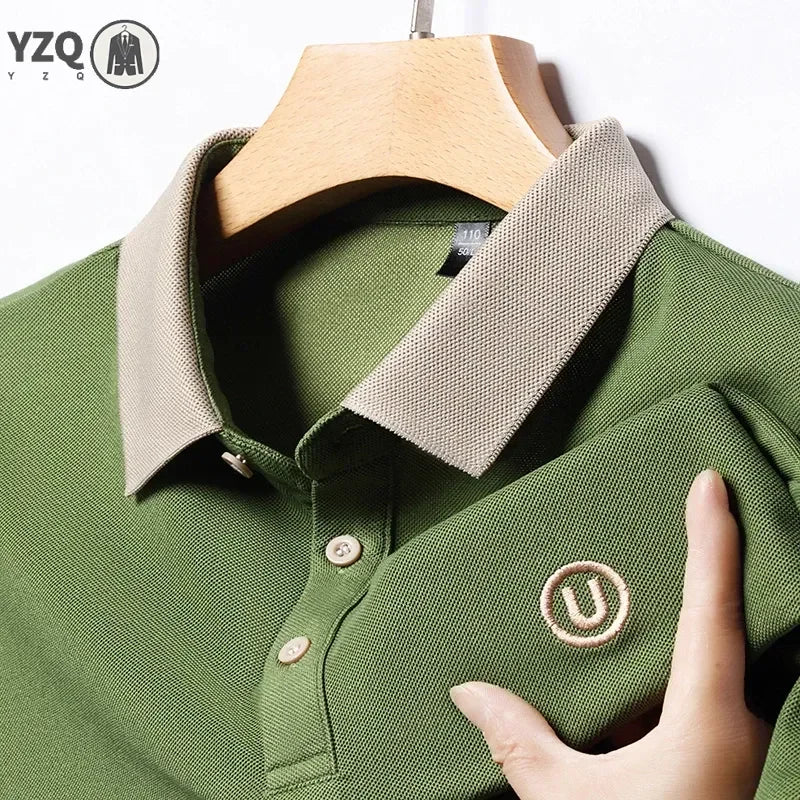 2024 Men's New Embroidered Cotton Business Leisure Short Sleeved POLO Shirt Fashion Short Sleeved Comfortable and Breathable Top