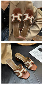 2025 Summer new arrival,fashion style grids high heel slippers for woman,thick heel outwear beach sandals for women