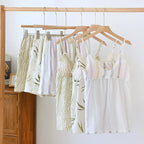 2025 Summer New Women's Two Piece Set of 100% Pure Cotton Crepe Cloth with Chest Cushion Sleepwear Sweet and Cute Home Fury