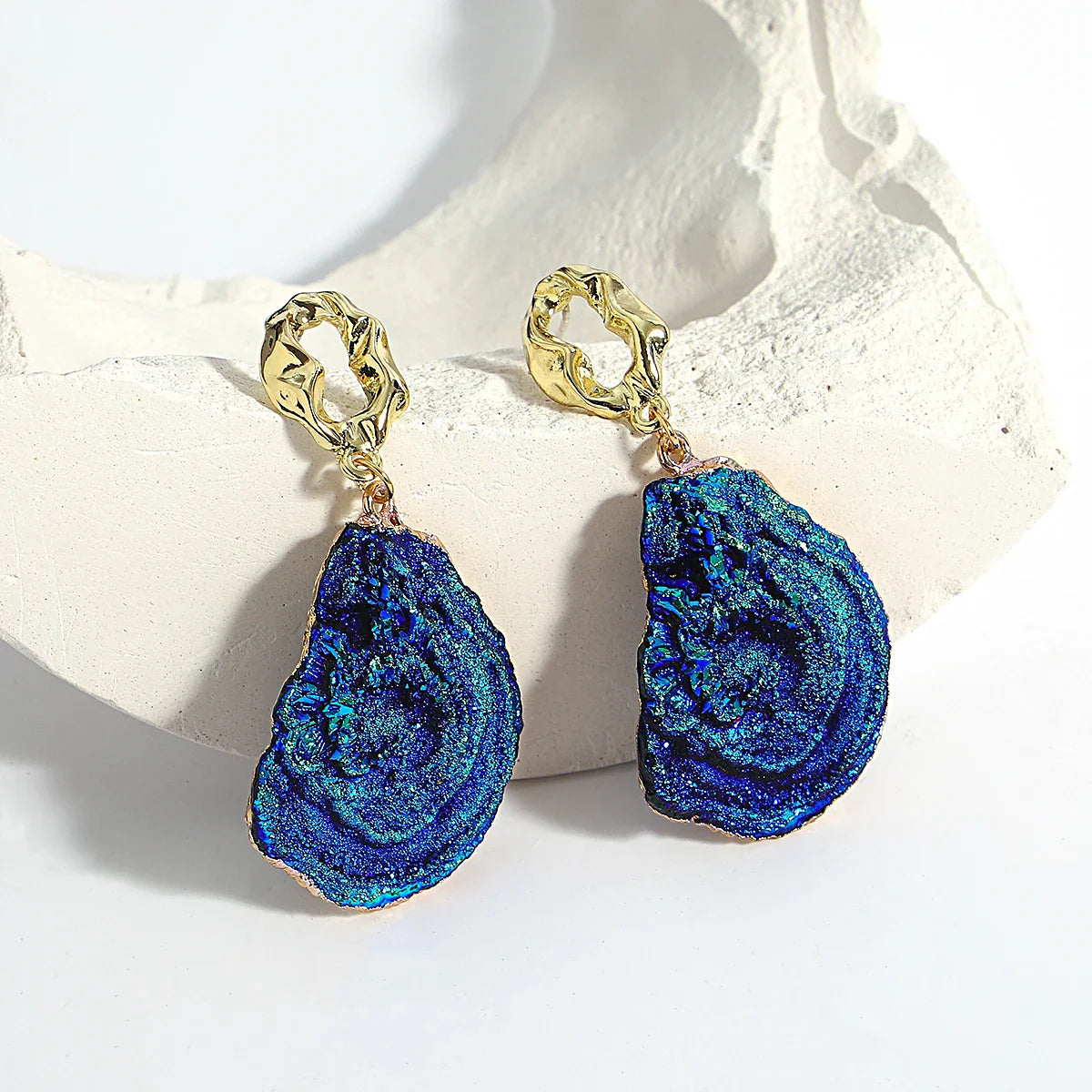 AENSOA Vintage Abstract Simulated Natural Stone Dangle Earrings for Women Van Gogh Painting Star Geometric Volcanic Rock Earring