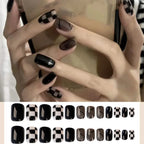 24PCS/SET Cold Black Chess Board Wearing Fake Nails Finished Product Long Full Coverage Acrylic Removable Press on Nails Art Tip