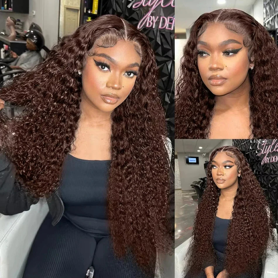 Chocolate Brown Curly Wigs Human Hair 13X4 13X6 Hd Lace Frontal Wig Colored Water Deep Wave Lace Front Wig For Women 30 36 Inch
