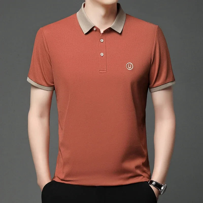 2024 Men's New Embroidered Cotton Business Leisure Short Sleeved POLO Shirt Fashion Short Sleeved Comfortable and Breathable Top