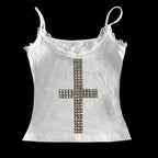 Emo Kpop Goth Baby Tees Women 90s Vintage Clothing T-shirts Kawaii Girl Harajuku Cross Hot Stamping Y2k Clothes Streetwear