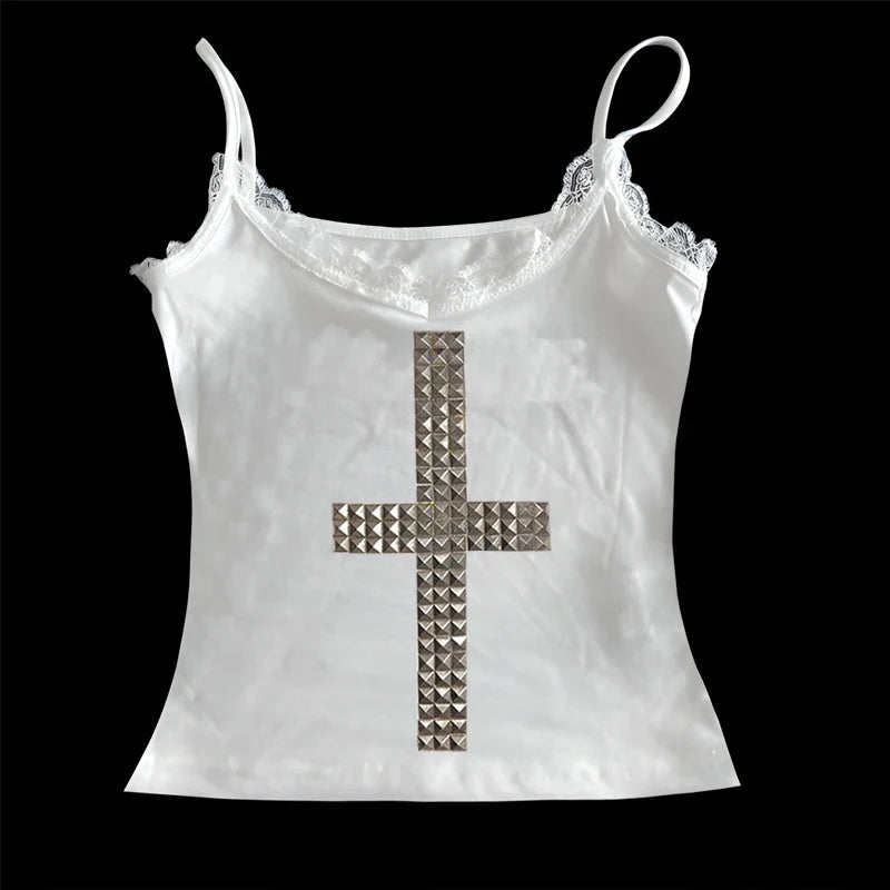 Emo Kpop Goth Baby Tees Women 90s Vintage Clothing T-shirts Kawaii Girl Harajuku Cross Hot Stamping Y2k Clothes Streetwear