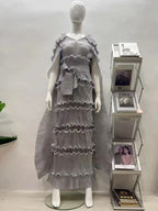 EGRM Miyake Solid Pleated French Three-dimensional Fungus Edge Cake Dress Women's Loose Long Dresses 2025 Summer New 6R8109