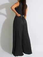 Elegant Solid Wide Leg Rompers Fashion High Waisted Lace Up Party Lady Play Suits Women Chic Sleeveless V Neck Jumpsuits