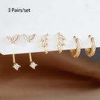 3 Pairs Exquisite Zircon Little Huggies Hoop Earrings Set for Women Stainless Steel Unique Cartilage Earring Piercing Jewelry