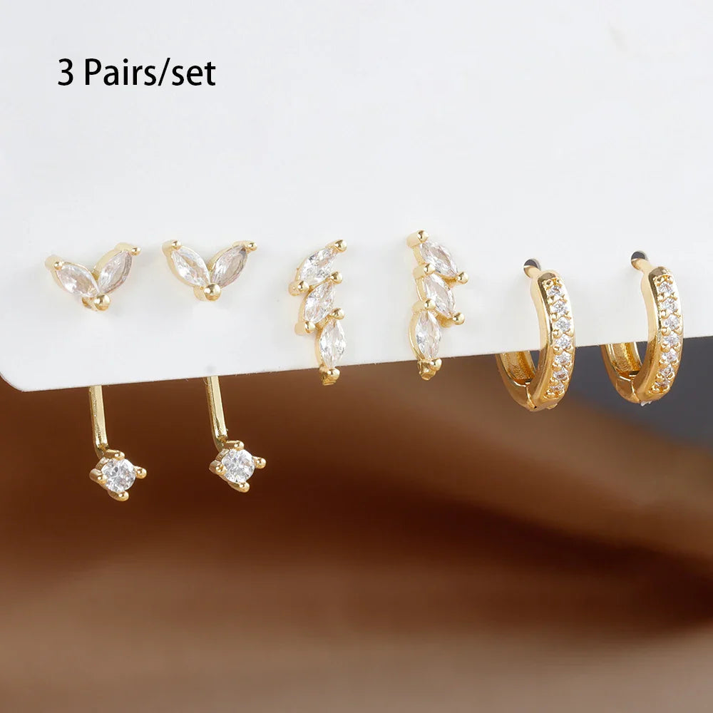 3 Pairs Exquisite Zircon Little Huggies Hoop Earrings Set for Women Stainless Steel Unique Cartilage Earring Piercing Jewelry