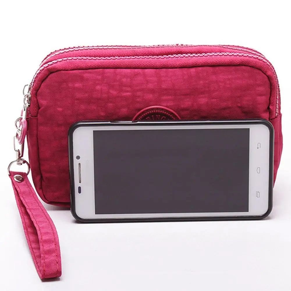Bags Fabric Phone Purse Solid Color Coin Purse Three Zippers Bags Korean Style Wallets Women Wallets Wrinkle Clutch Bag
