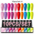 10PCS/Set Gel Nail Polish Set 125 Colors Glitter Semi Permanent Hybrid Gel Varnishes Base Top Coat Soak Off UV LED Nail Art Gel