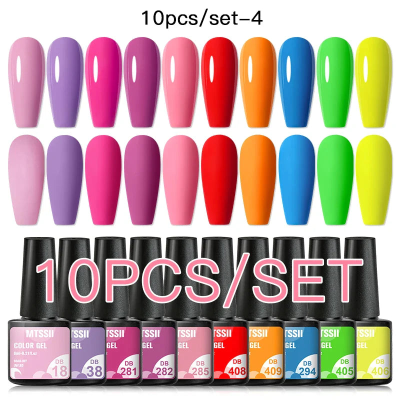 10PCS/Set Gel Nail Polish Set 125 Colors Glitter Semi Permanent Hybrid Gel Varnishes Base Top Coat Soak Off UV LED Nail Art Gel