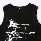 Guitar Print Sleeveless Tank Top Y2K Casual Ribbed Women Grunge Crop Top Harajuku Fashion Vest Tee 90s Street Outfits