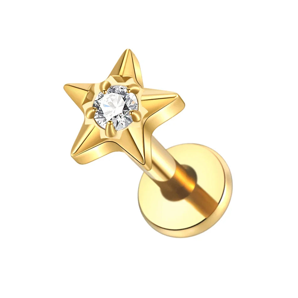 1PC Titanium Zircon Star Flower Labret Piercing for Women Cartilage Tragus Daith Helix Stud Earring Body Jewelry