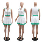 CM.YAYA Women's Set Sleeveless V-neck Vest  + Pleated Skirts 2025 Summer Cute Street Beach Two 2 Piece Sets Outfits Tracksuit