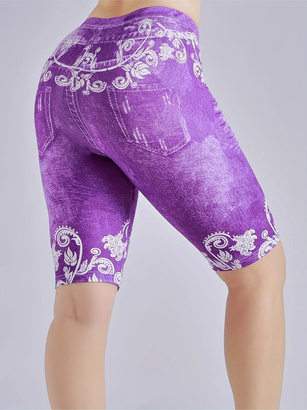 3 Piece Set Of Lmitation Denim Leggings For Women Butterfly Waist Fruit Flower Elastic Shorts High Waist Casual