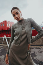 AS AW25 new design knitting cable cardigan + ribbing mockneck dress maxi length match for lady wear