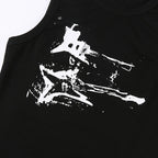 Guitar Print Sleeveless Tank Top Y2K Casual Ribbed Women Grunge Crop Top Harajuku Fashion Vest Tee 90s Street Outfits