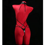 Anime Cosplay Girls Halter Leather Swimsuit Cross Straps Bandage Jumpsuit Bodysuit Lingerie Costumes Hollow Out Pajamas